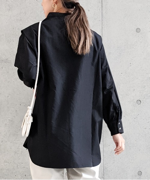 Per sist ence（パーシエンス）の「Per sist ence/パーシエンス　 T/Cツイル ピンタック入りチュニックシャツ（シャツ/ブラウス・レディース・ブラック/オフホワイト/グレイッシュベージュ・FREE）」の20枚目の写真