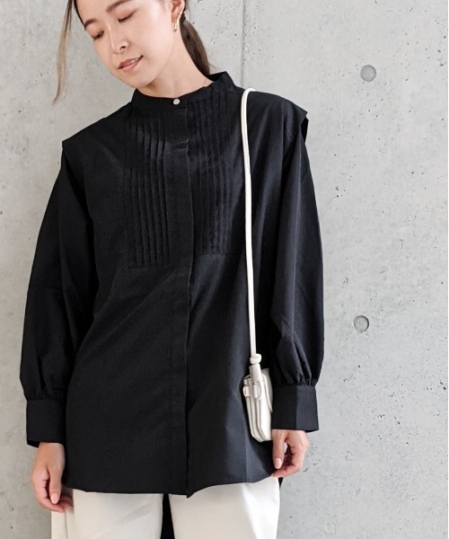 Per sist ence（パーシエンス）の「Per sist ence/パーシエンス　 T/Cツイル ピンタック入りチュニックシャツ（シャツ/ブラウス・レディース・ブラック/オフホワイト/グレイッシュベージュ・FREE）」の15枚目の写真