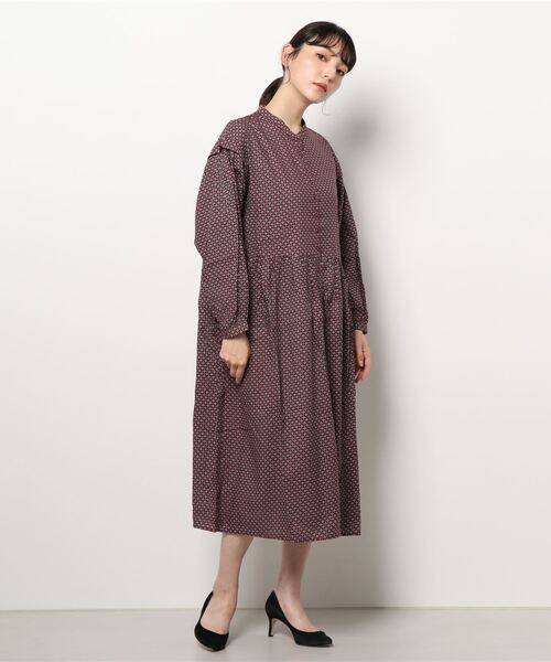 Samansa Mos2(サマンサ モスモス)の「レトロプリントワンピース(ワンピース・レディース・ブラック/グリーン/ボルドー・フリ-)」の7枚目の写真