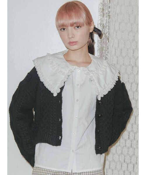 merry jenny（メリージェニー）の「flowerケーブルニットジャケット（カーディガン/ボレロ・レディース・ブラック/ブラウン/アイボリー・FREE）」の19枚目の写真