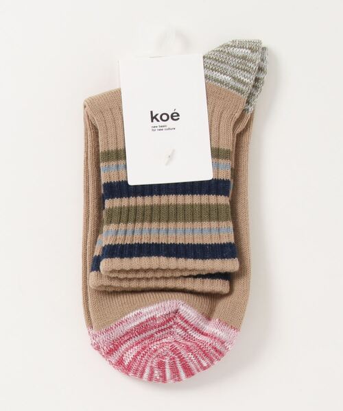 koe（コエ）の「3x1針抜きリブボーダー*（ソックス/靴下・レディース・ベージュ/レッド/チャコールグレー/アイボリー・FREE）」の4枚目の写真