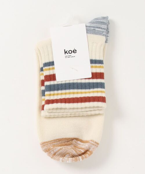 koe（コエ）の「3x1針抜きリブボーダー*（ソックス/靴下・レディース・ベージュ/レッド/チャコールグレー/アイボリー・FREE）」の2枚目の写真