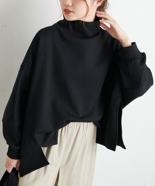 PUAL CE CIN（ピュアルセシン）の「【Du noir】裏毛変形ハイネックプルオーバー（スウェット・レディース・ブラック/チャコールグレー/グレイッシュベージュ・FREE）」の7枚目の写真