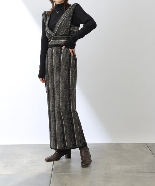 COLONY 2139（コロニートゥーワンスリーナイン）の「モヘヤ混ジャガード柄ニットスカート(セットアップ対応)（スカート・レディース・ブラック/グリーン/グレイッシュベージュ・FREE）」の2枚目の写真
