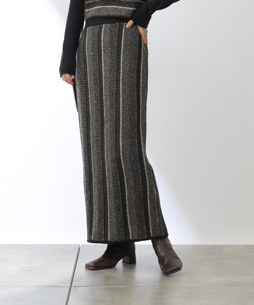 COLONY 2139（コロニートゥーワンスリーナイン）の「モヘヤ混ジャガード柄ニットスカート(セットアップ対応)（スカート・レディース・ブラック/グリーン/グレイッシュベージュ・FREE）」の4枚目の写真