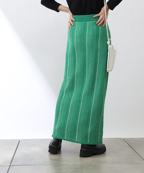 COLONY 2139（コロニートゥーワンスリーナイン）の「モヘヤ混ジャガード柄ニットスカート(セットアップ対応)（スカート・レディース・ブラック/グリーン/グレイッシュベージュ・FREE）」の19枚目の写真