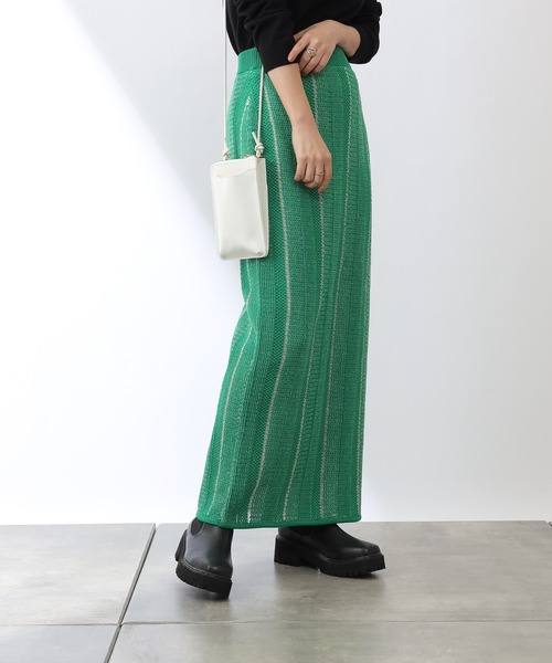 COLONY 2139（コロニートゥーワンスリーナイン）の「モヘヤ混ジャガード柄ニットスカート(セットアップ対応)（スカート・レディース・ブラック/グリーン/グレイッシュベージュ・FREE）」の20枚目の写真