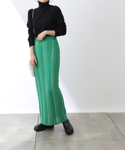 COLONY 2139（コロニートゥーワンスリーナイン）の「モヘヤ混ジャガード柄ニットスカート(セットアップ対応)（スカート・レディース・ブラック/グリーン/グレイッシュベージュ・FREE）」の21枚目の写真
