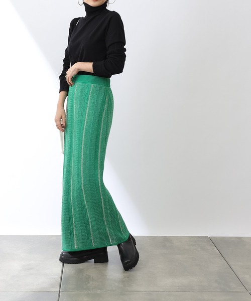 COLONY 2139（コロニートゥーワンスリーナイン）の「モヘヤ混ジャガード柄ニットスカート(セットアップ対応)（スカート・レディース・ブラック/グリーン/グレイッシュベージュ・FREE）」の22枚目の写真