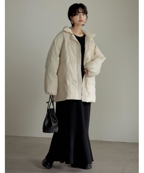 Re:EDIT(リエディ)の「スタンドカラーファイバーダウンジャケット(ダウンジャケット/コート・レディース・ブラック/オフホワイト/モカ/アイボリー・FREE)」の8枚目の写真