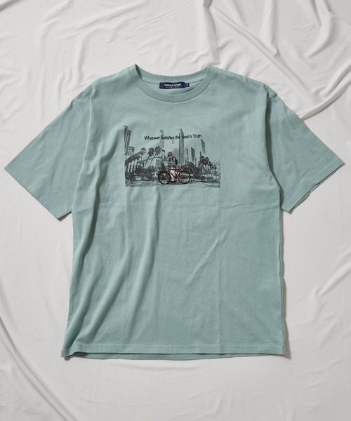 UNION STATION（ユニオンステーション）の「20S米綿天竺フォトプリント＆刺繍Ｔシャツ（Tシャツ/カットソー・メンズ・ホワイト/グリーン・LL/M/L）」の4枚目の写真