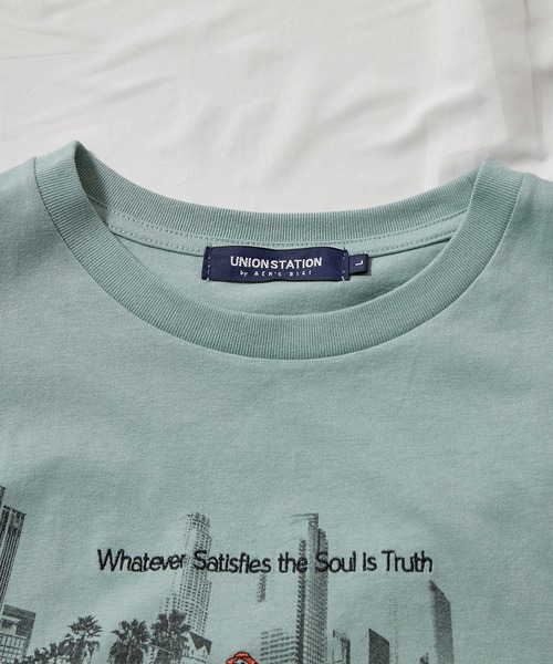 UNION STATION（ユニオンステーション）の「20S米綿天竺フォトプリント＆刺繍Ｔシャツ（Tシャツ/カットソー・メンズ・ホワイト/グリーン・LL/M/L）」の7枚目の写真