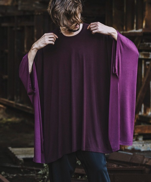 NO ID.(ノーアイディ)の「mlt3701-スイッチングドロップショルダーU-N-T Tシャツ(Tシャツ/カットソー・メンズ・ベージュ/グリーン/ブラック/ダークパープル・ONE SIZE)」の4枚目の写真