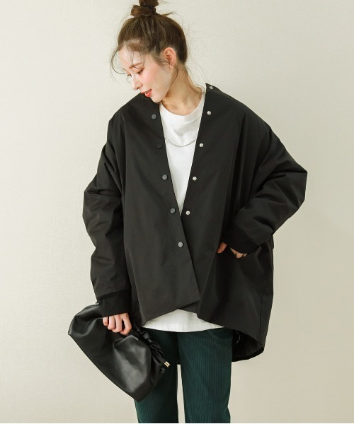 SUGAR BISKET（シュガービスケット）の「ビッグシルエットノーカラーコート（ノーカラーコート・レディース・ブラック/カーキ/ベージュ系その他・フリー）」の2枚目の写真