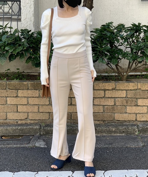 Jewelobe（ジュエローブ）の「カットジョーゼットフレアクロップドパンツ（スラックス・レディース・ブラック/ベージュ・M/S）」の7枚目の写真