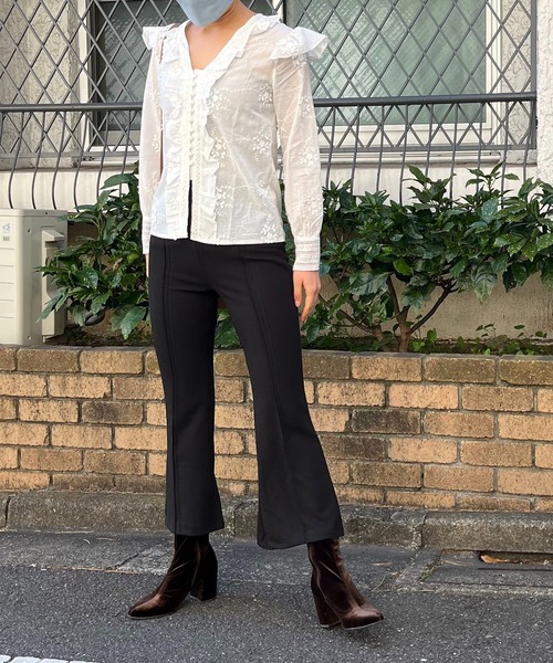 Jewelobe（ジュエローブ）の「カットジョーゼットフレアクロップドパンツ（スラックス・レディース・ブラック/ベージュ・M/S）」の20枚目の写真