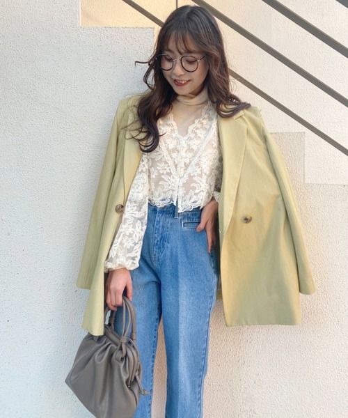 one after another NICE CLAUP（ワンアフターアナザーナイスクラップ）の「刺繍シアーブラウス ハイネックインナーセット（シャツ/ブラウス・レディース・オフホワイト/モカ/ラベンダー・FREE）」の6枚目の写真