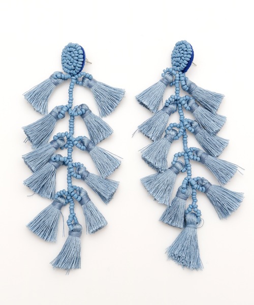 チャイハネ(チャイハネ)の「【チャイハネ】フリンジリーフピアス(ピアス(両耳用)・レディース・ブラック/ベージュ/レッド/ブルー・FREE)」の3枚目の写真