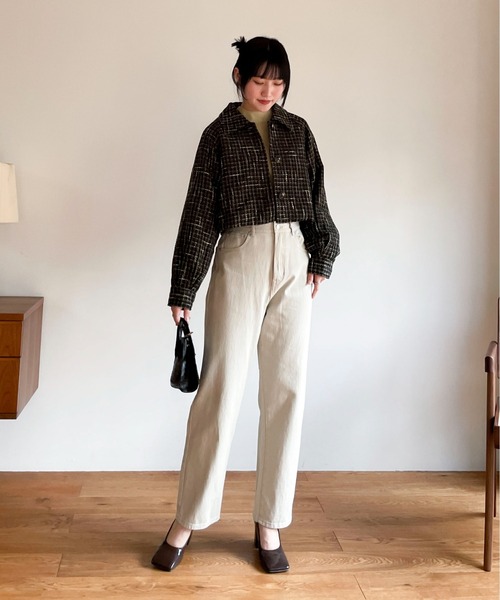 EPIMI E'PIMMY（エピミエピミー）の「ビックカラーツイードショートジャケット（ブルゾン・レディース・ブラック/ベージュ/オフホワイト・MEDIUM）」の5枚目の写真