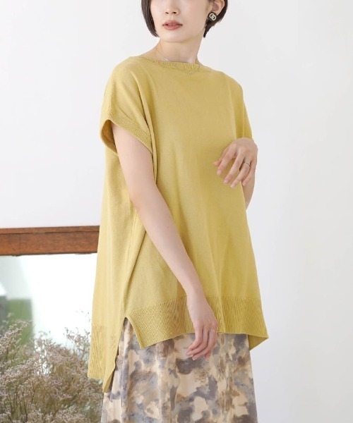 zootie（ズーティー）の「オーディナリー コットンニット セーター［半袖フレンチスリーブ］（ニット/セーター・レディース・ブルー系その他/オフホワイト/ブラック/イエロー系その他/杢グレー/ダークブラウン/パープル系その他/コーラル/ネイビー/チャコール/オレンジ系その他/サンドベージュ/グレイッシュブルー/モスグリーン/ライトピンク/グリーン系その他/ベージュ系その他/ライム/チェリーピンク・フリー）」の15枚目の写真