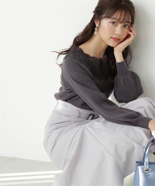 PROPORTION BODY DRESSING（プロポーションボディドレッシング）の「レースデコルテニット / 1212170209（ニット/セーター・レディース・オフホワイト/ダークグレー/パープル・FREE）」の3枚目の写真