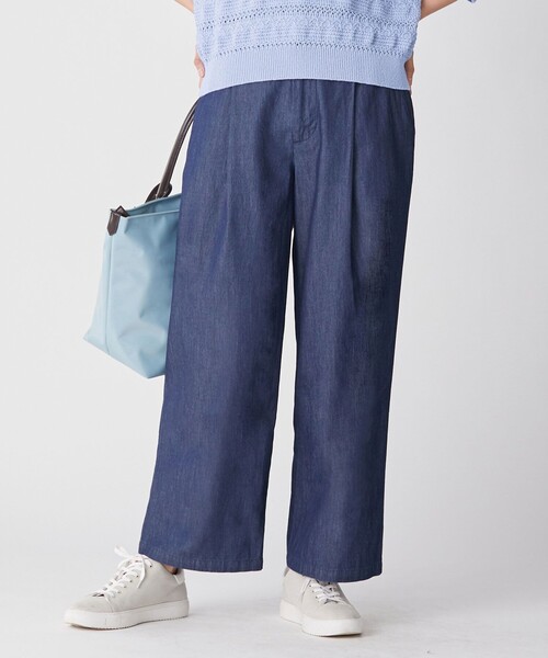 J.PRESS Ladies(J.プレス レディス)の「【洗える】インディゴツイル デニム ワイドパンツ(デニムパンツ・レディース・サックスブルー系/ネイビー系・S/XXS/XS)」の1枚目の写真