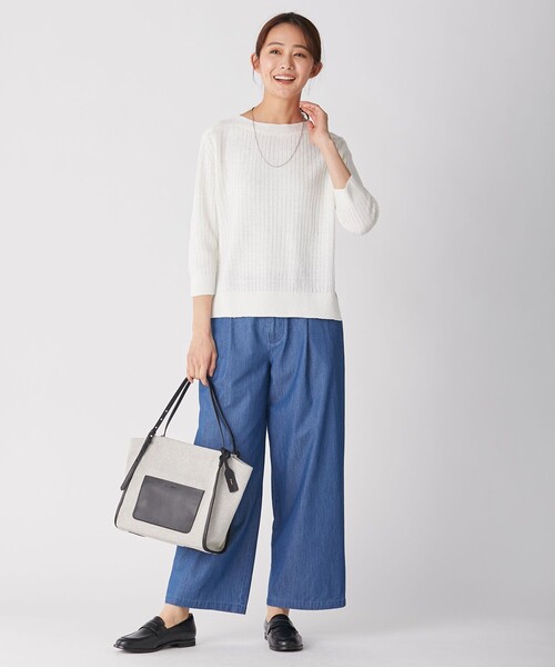 J.PRESS Ladies(J.プレス レディス)の「【洗える】インディゴツイル デニム ワイドパンツ(デニムパンツ・レディース・サックスブルー系/ネイビー系・S/XXS/XS)」の4枚目の写真