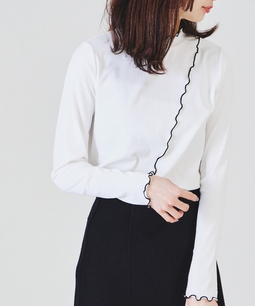 acro（アクロ）の「アシメ配色メローリブカットソー/AC1339（Tシャツ/カットソー・レディース・ブラック/ブルー/ホワイト/イエロー・ﾌﾘ-）」の2枚目の写真