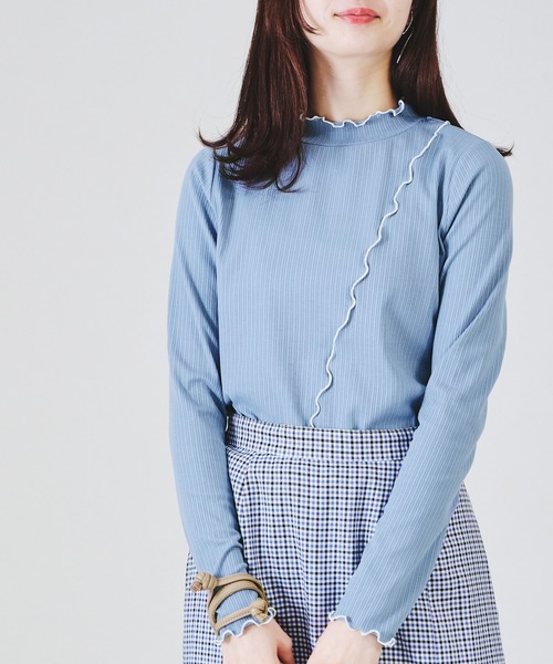 acro（アクロ）の「アシメ配色メローリブカットソー/AC1339（Tシャツ/カットソー・レディース・ブラック/ブルー/ホワイト/イエロー・ﾌﾘ-）」の4枚目の写真