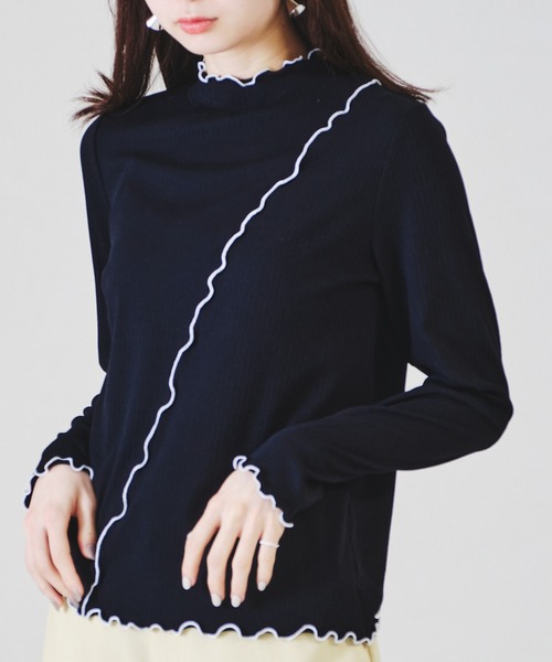 acro（アクロ）の「アシメ配色メローリブカットソー/AC1339（Tシャツ/カットソー・レディース・ブラック/ブルー/ホワイト/イエロー・ﾌﾘ-）」の3枚目の写真