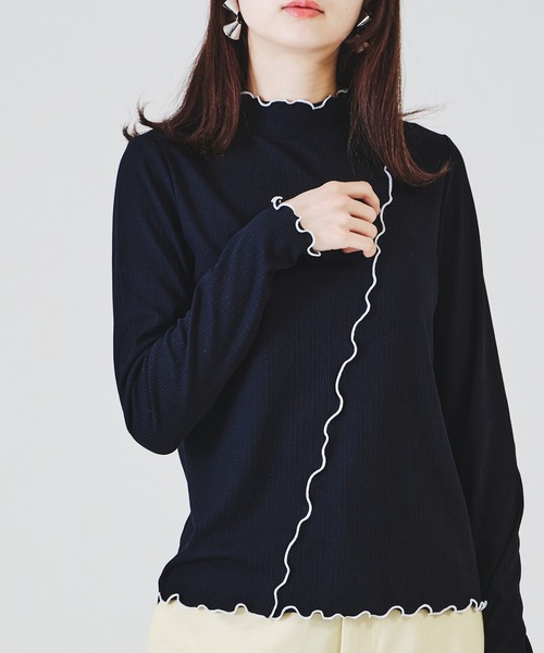 acro（アクロ）の「アシメ配色メローリブカットソー/AC1339（Tシャツ/カットソー・レディース・ブラック/ブルー/ホワイト/イエロー・ﾌﾘ-）」の8枚目の写真