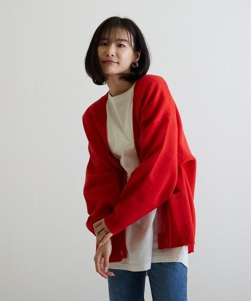 VIBGYOR（ヴィブジョー）の「VIBGYOR Select/JQD V/Nカーデ(BL)（カーディガン/ボレロ・メンズ・グレー/レッド・LARGE/MEDIUM）」の7枚目の写真