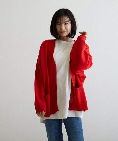 VIBGYOR（ヴィブジョー）の「VIBGYOR Select/JQD V/Nカーデ(BL)（カーディガン/ボレロ・メンズ・グレー/レッド・LARGE/MEDIUM）」の8枚目の写真
