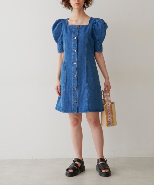 FREE'S MART（フリーズマート）の「フロントボタンパフ袖ミニワンピース（ワンピース・レディース・ホワイト系その他/ブルー系その他/ダークネイビー・MEDIUM/SMALL）」の3枚目の写真