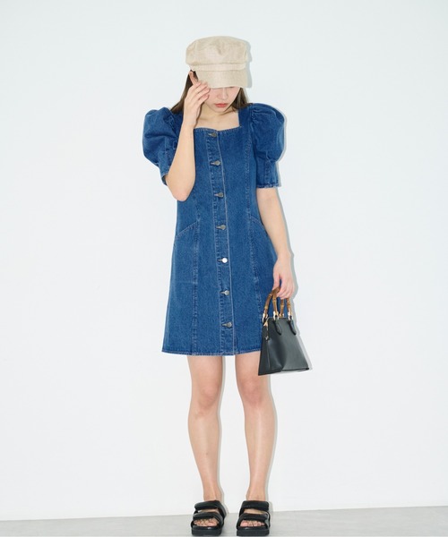 FREE'S MART（フリーズマート）の「フロントボタンパフ袖ミニワンピース（ワンピース・レディース・ホワイト系その他/ブルー系その他/ダークネイビー・MEDIUM/SMALL）」の5枚目の写真