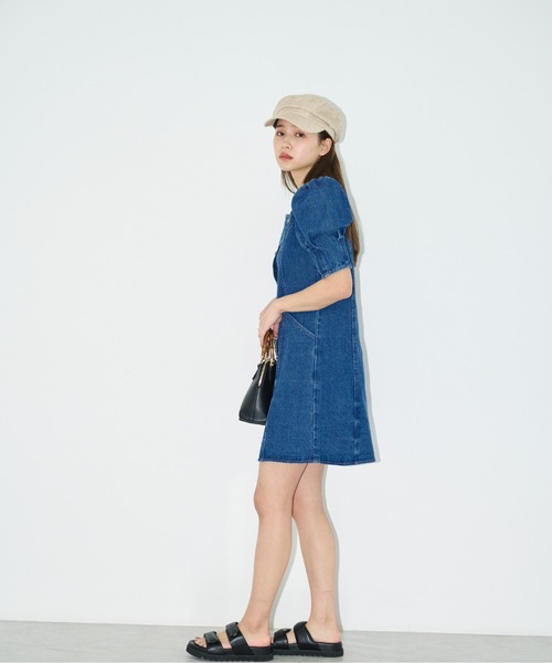 FREE'S MART（フリーズマート）の「フロントボタンパフ袖ミニワンピース（ワンピース・レディース・ホワイト系その他/ブルー系その他/ダークネイビー・MEDIUM/SMALL）」の6枚目の写真