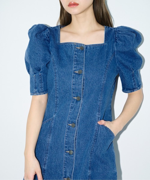 FREE'S MART（フリーズマート）の「フロントボタンパフ袖ミニワンピース（ワンピース・レディース・ホワイト系その他/ブルー系その他/ダークネイビー・MEDIUM/SMALL）」の8枚目の写真