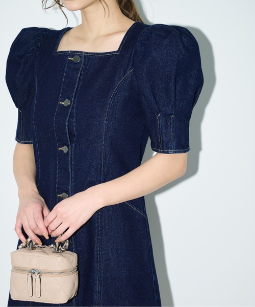 FREE'S MART（フリーズマート）の「フロントボタンパフ袖ミニワンピース（ワンピース・レディース・ホワイト系その他/ブルー系その他/ダークネイビー・MEDIUM/SMALL）」の12枚目の写真