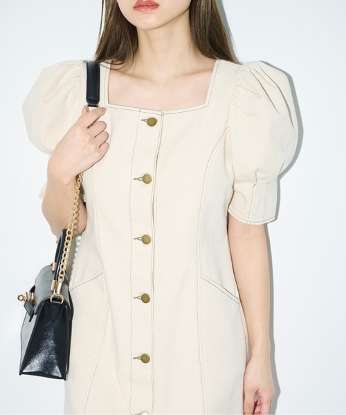 FREE'S MART（フリーズマート）の「フロントボタンパフ袖ミニワンピース（ワンピース・レディース・ホワイト系その他/ブルー系その他/ダークネイビー・MEDIUM/SMALL）」の18枚目の写真