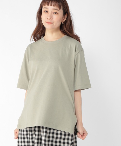 studio CLIP（スタディオクリップ）の「USAコットンスリットTシャツ（Tシャツ/カットソー・レディース・ホワイト/ライトブルー/ピンク/グリーン/その他1/その他2/その他3/その他4/その他5/その他7/サックスブルー/その他6/カーキ/ネイビー・MEDIUM/LARGE）」の3枚目の写真