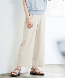 【洗える】リネンセルロースストライプ パンツ
