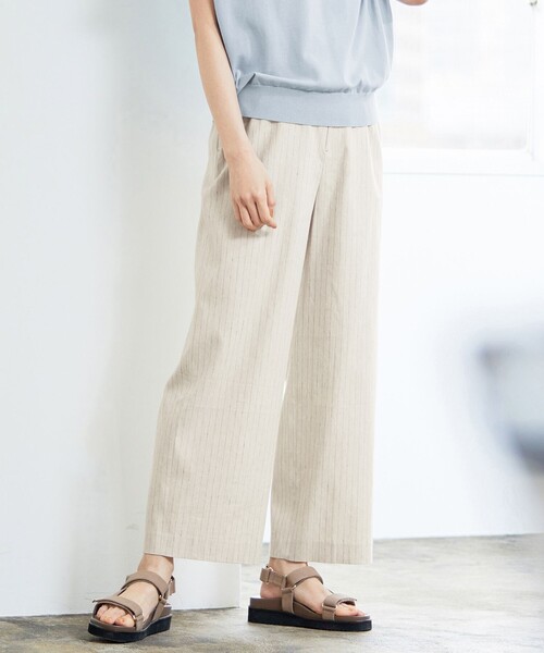 J.PRESS(ジェイプレス)の「【洗える】リネンセルロースストライプ パンツ(その他パンツ・レディース・ベージュ系1/ネイビー系1・13/11/9/7)」の1枚目の写真