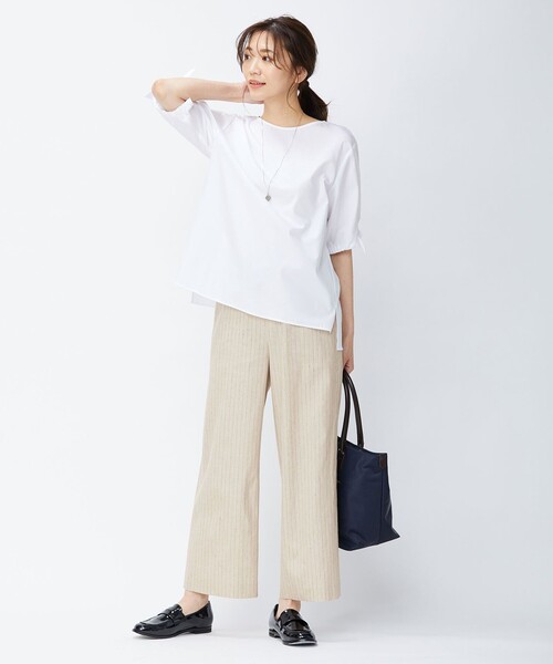 J.PRESS(ジェイプレス)の「【洗える】リネンセルロースストライプ パンツ(その他パンツ・レディース・ベージュ系1/ネイビー系1・13/11/9/7)」の4枚目の写真