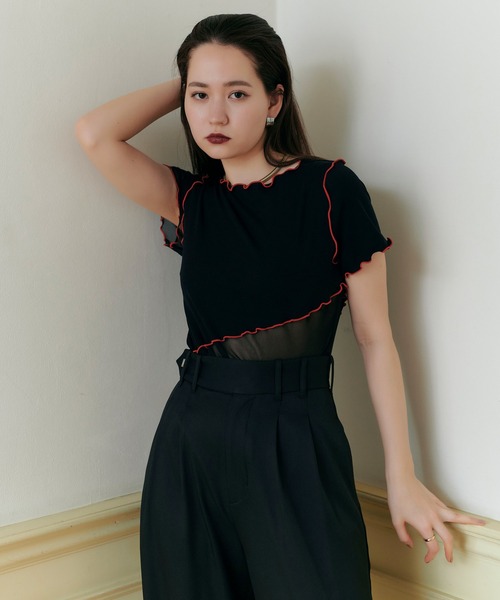 TINA：JOJUN トップス　　ティーナージョジュン TINA：JOJUN（ティーナジョジュン）の「配色メロー シアー