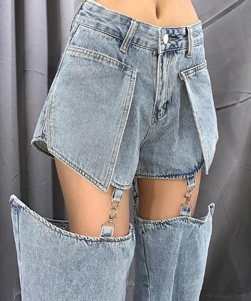 sevens(セブンズ)の「【sevens】2wayハーフセパレートデニムパンツ(デニムパンツ・レディース・ブルー・MEDIUM)」の2枚目の写真