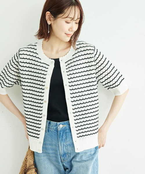 ROPE' PICNIC（ロペピクニック）の「透かし柄ニットカーディガン（カーディガン/ボレロ・レディース・ブラック/ブラウン/オフホワイト/グリーン/ライトグリーン/ホワイト系その他5・38）」の3枚目の写真