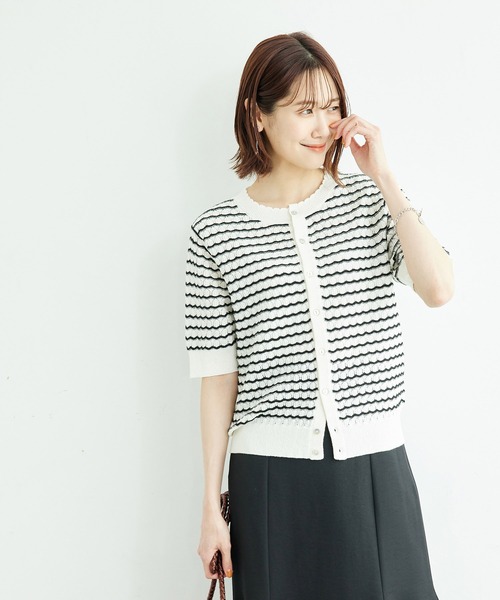 ROPE' PICNIC（ロペピクニック）の「透かし柄ニットカーディガン（カーディガン/ボレロ・レディース・ブラック/ブラウン/オフホワイト/グリーン/ライトグリーン/ホワイト系その他5・38）」の19枚目の写真