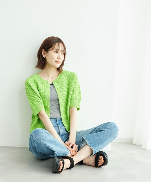 ROPE' PICNIC（ロペピクニック）の「透かし柄ニットカーディガン（カーディガン/ボレロ・レディース・ブラック/ブラウン/オフホワイト/グリーン/ライトグリーン/ホワイト系その他5・38）」の8枚目の写真