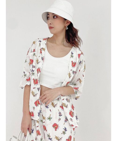 GYDA(ジェイダ)の「【セットアップ着用可】ORIGINAL BEACH PATTERN ハーフスリーブシャツ(シャツ/ブラウス・レディース・チャコールグレー/オフホワイト・FREE)」の12枚目の写真