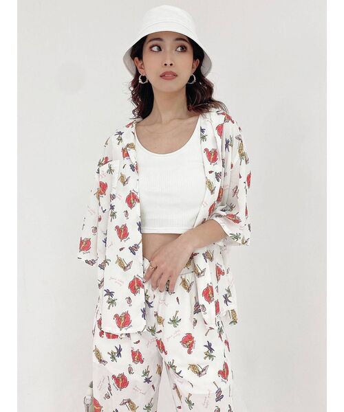GYDA(ジェイダ)の「【セットアップ着用可】ORIGINAL BEACH PATTERN ハーフスリーブシャツ(シャツ/ブラウス・レディース・チャコールグレー/オフホワイト・FREE)」の13枚目の写真